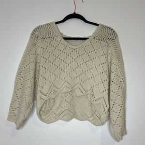 Urban Outfitters Cream Cropped Oversized Sweater Size Medium